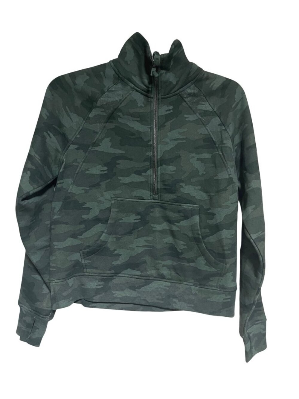 Jockey Womens Camo Quarter-Zip Sweatshirt Pullover M Green Cotton Blend
